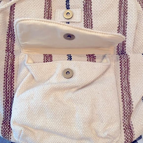 Universal Thread Drawstring Flap Backpack Tweed Striped Beige/Brown/Black Cotton - Picture 7 of 9